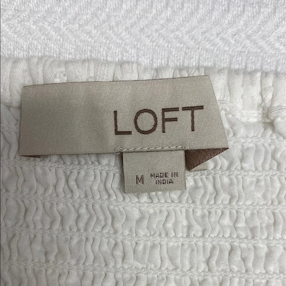 LOFT Blouse Ruffle Puff Sleeve Smocked Swiss Dot Romantic Milkmaid White Medium